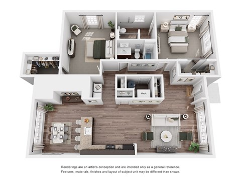 Floor plan for 2 beds, 2 baths, 1691 sqft